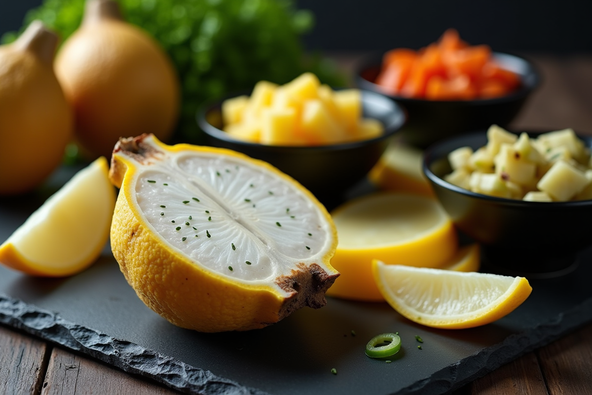 Jacquier ouvert avec jicama et legumes japonais