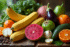 Table rustique avec fruits et legumes rares J