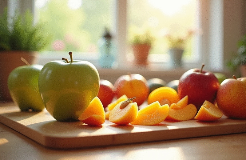 Cuisine lumineuse avec fruits frais tranchés pour recette