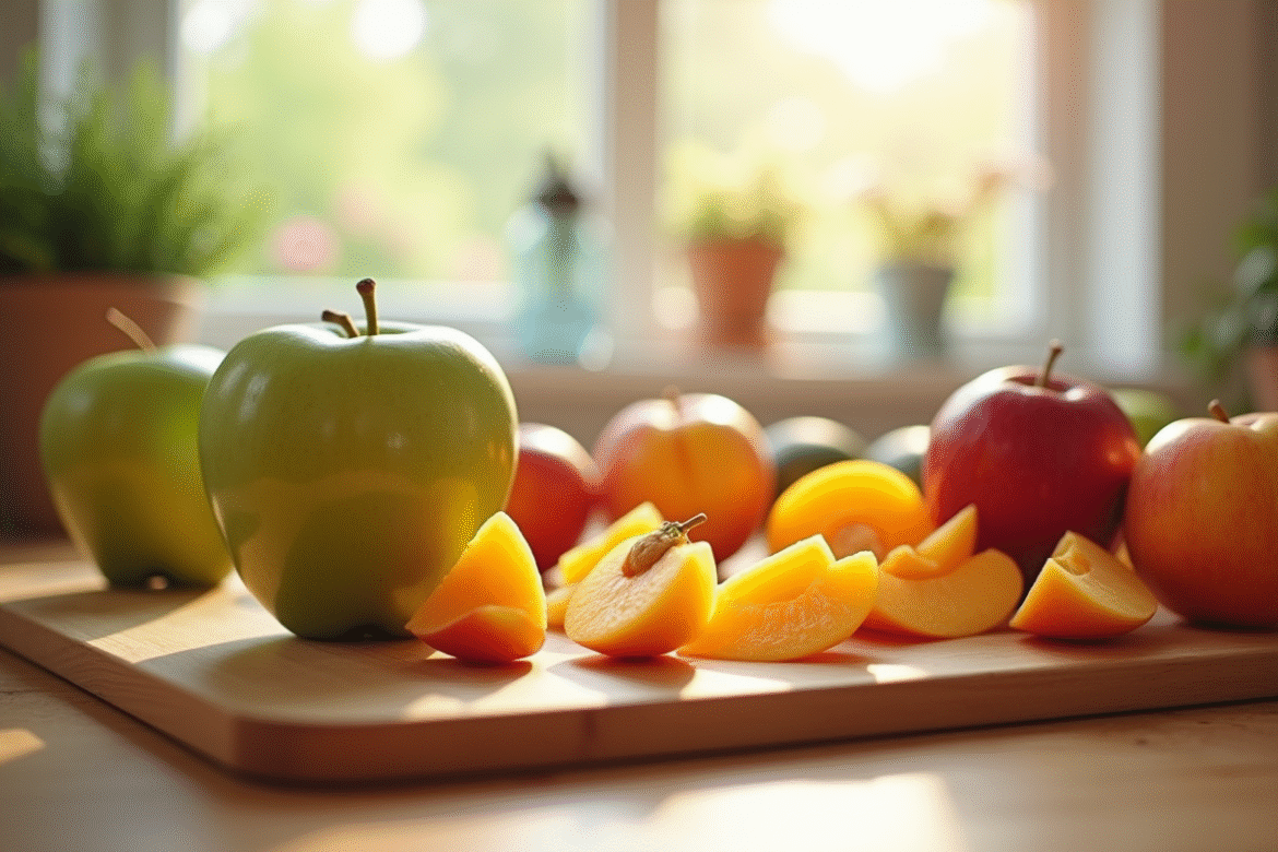 Cuisine lumineuse avec fruits frais tranchés pour recette