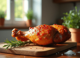 Cuisse de canard croustillante sortie de la friteuse à air