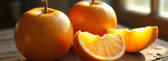Fruit en X entier et tranché sur une table en bois