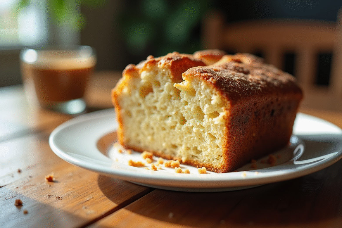 Gâteau au café tranché sur assiette blanche dorée