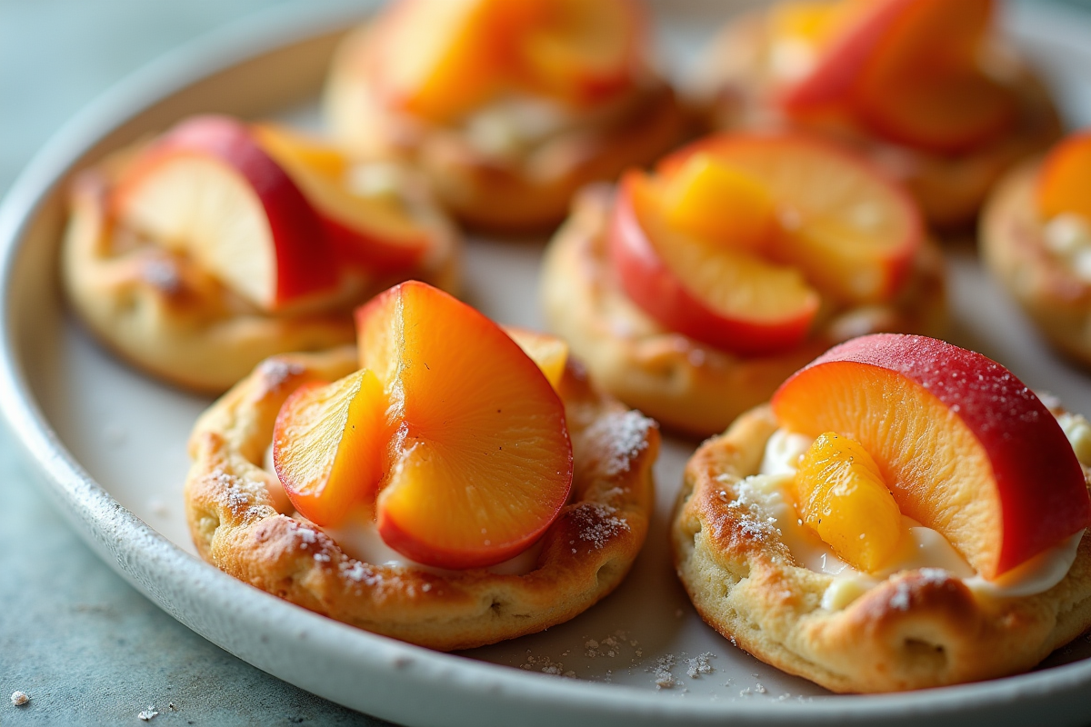 Gâteaux aux fruits tranchés garnis de pommes et abricots