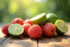 Lychees et citrons verts frais sur une table en été