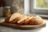 Pain rustique fraîchement tranché sur une planche en bois