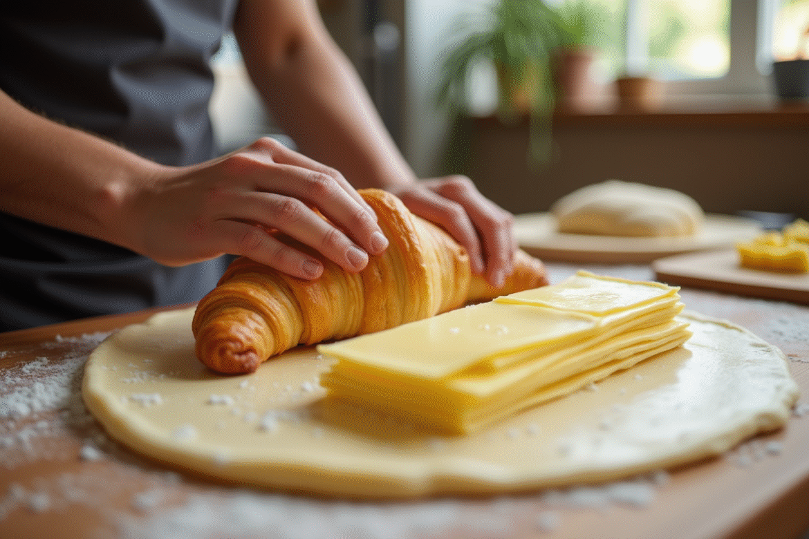 Pâte à croissant fraîche avec beurre en couche