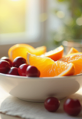 Table petit-dejeuner avec tamarillo et tangerines
