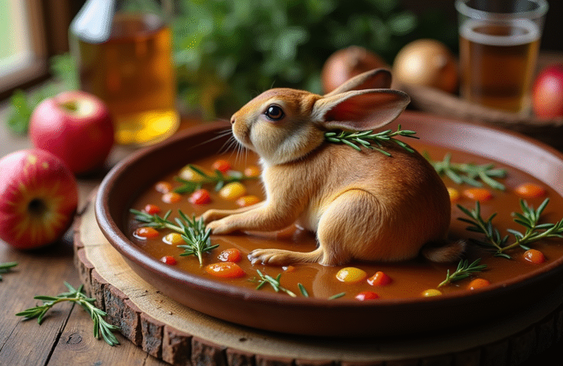 Ragoût de lapin au cidre sur table rustique
