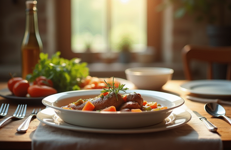 Table de déjeuner avec civet de lapin traditionnel