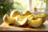 Table en bois avec melon miel et horned melon frais