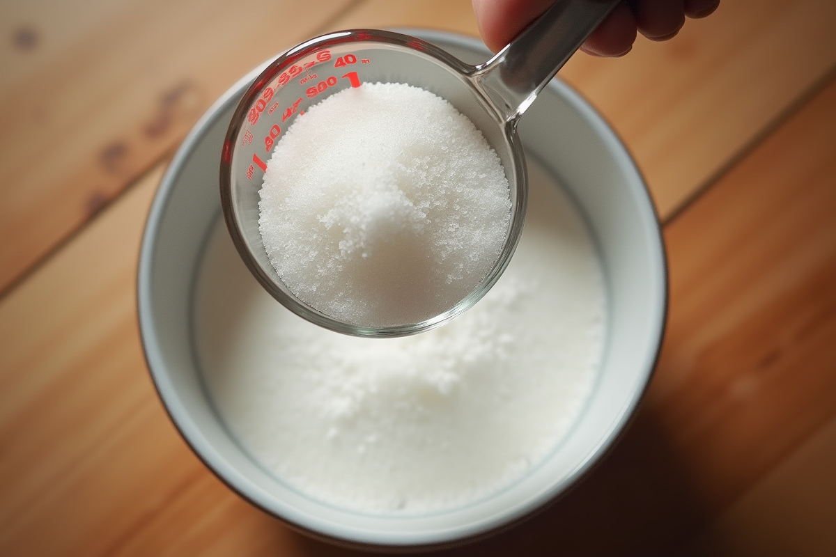 Poursuite de sucre en poudre dans un bol en bois