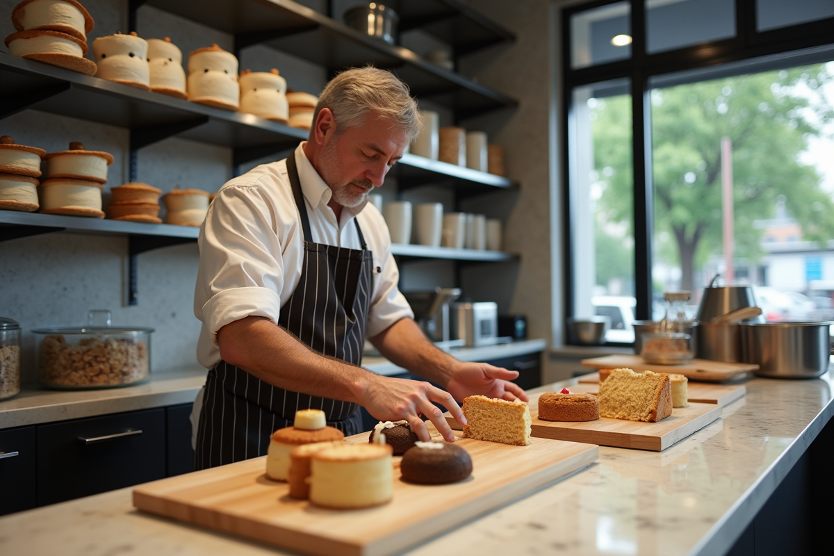 Boulanger triant restes de pâtisseries dans une boulangerie