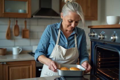 Femme en cuisine versant de l'eau dans un plat chaud