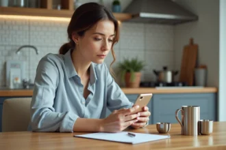 Femme en cuisine compare notes et application de conversion