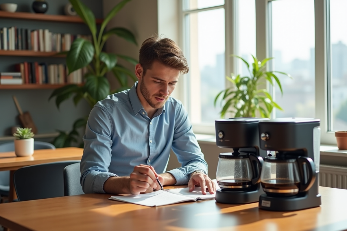 Jeune homme compare differents machines a cafe