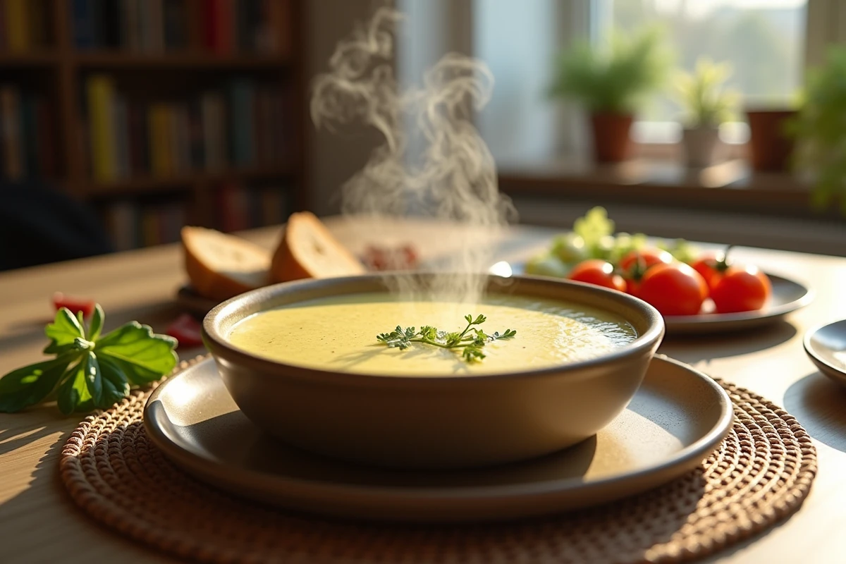 Bol de fondue de poireaux sur une table conviviale