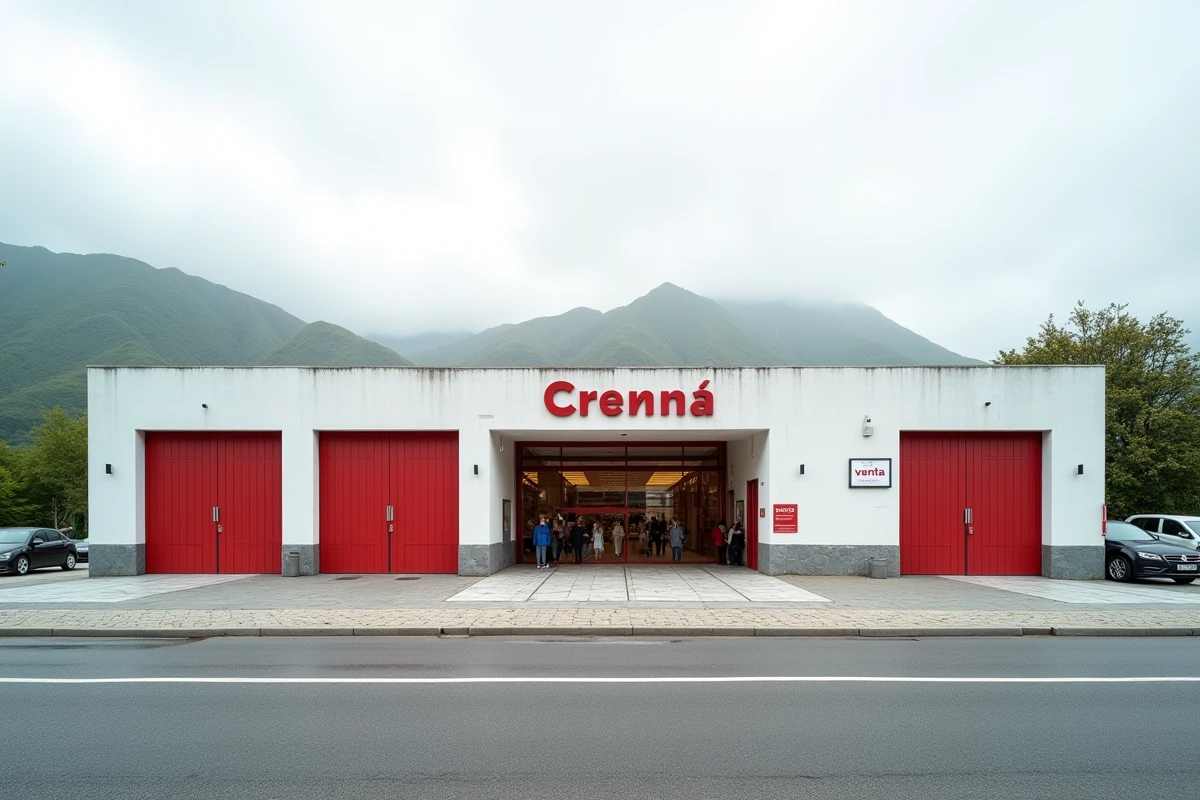 Façade d'entrée d'une venta commerciale basque à Dancharia, bâtiment blanc aux volets rouges à la frontière franco-espagnole