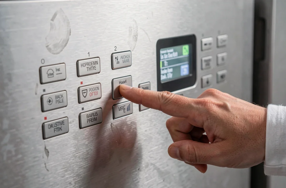 Gros plan sur le panneau de programmes d'un lave-vaisselle Valberg avec sélection d'un cycle de lavage